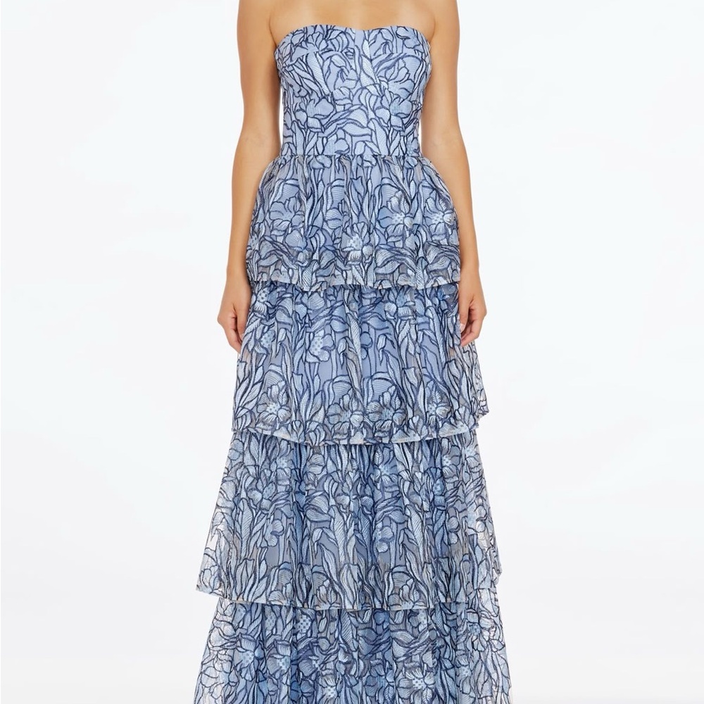 Dress the Population Strapless Blue Tiered Dress